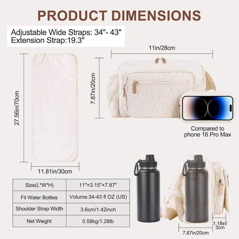 Rexmore Store Puffer Quilted Fanny Pack Diaper Bag for Mom - Women‘s Compact Crossbody Purse with Portable Changing Pad & Wipes Pouch, Travel & Quick Errand Baby Essentials Organizer (Off White) - Image 4